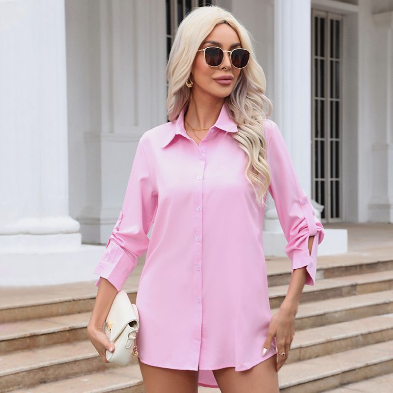New fashion white shirt ladies mid-length bf style loose sexy pajamas long-sleeved chiffon shirtchiffon shirt