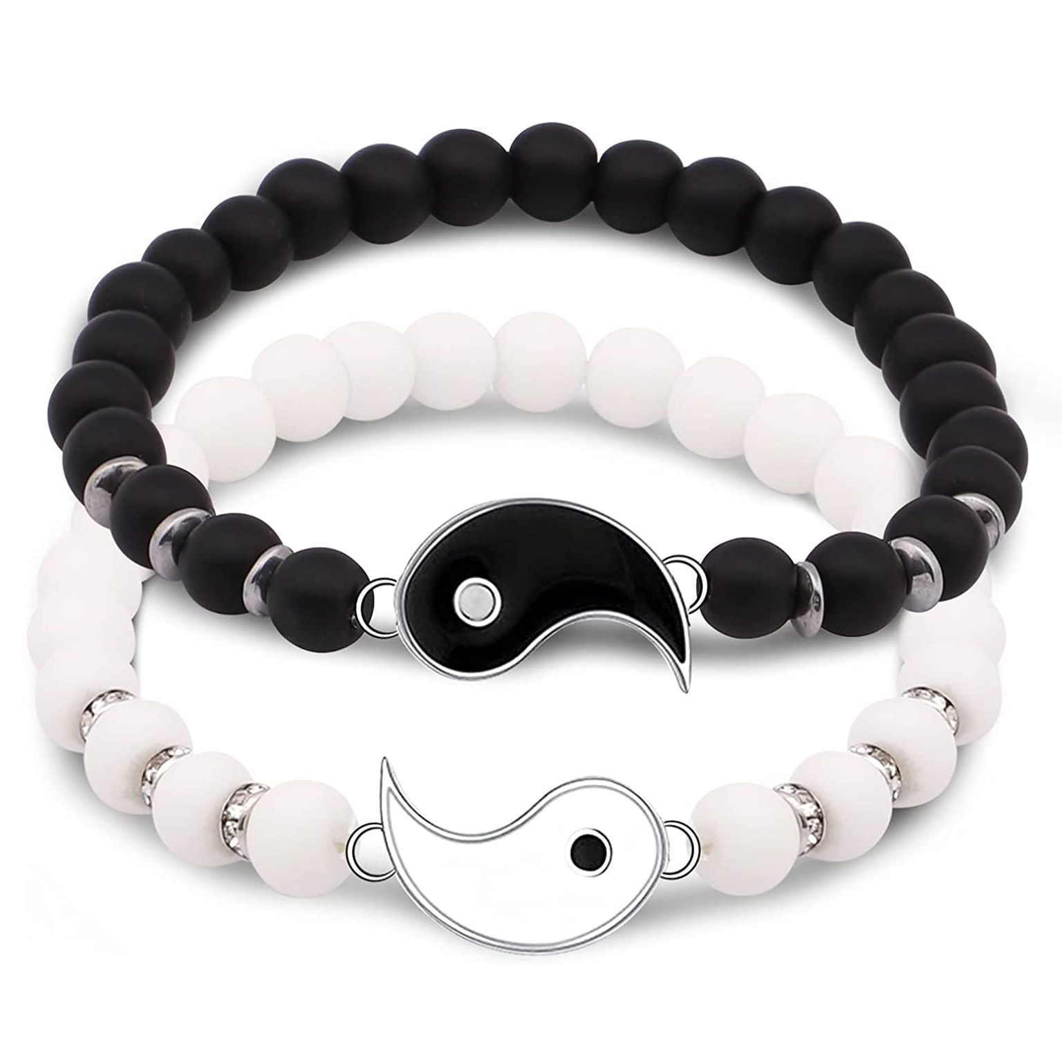 Friendship Gift Diamond Ring Block Tai Chi Pendant Bracelet Frosted black and white porcelain beaded adjustable black and white Yin and Yang bracelet for men and women couples