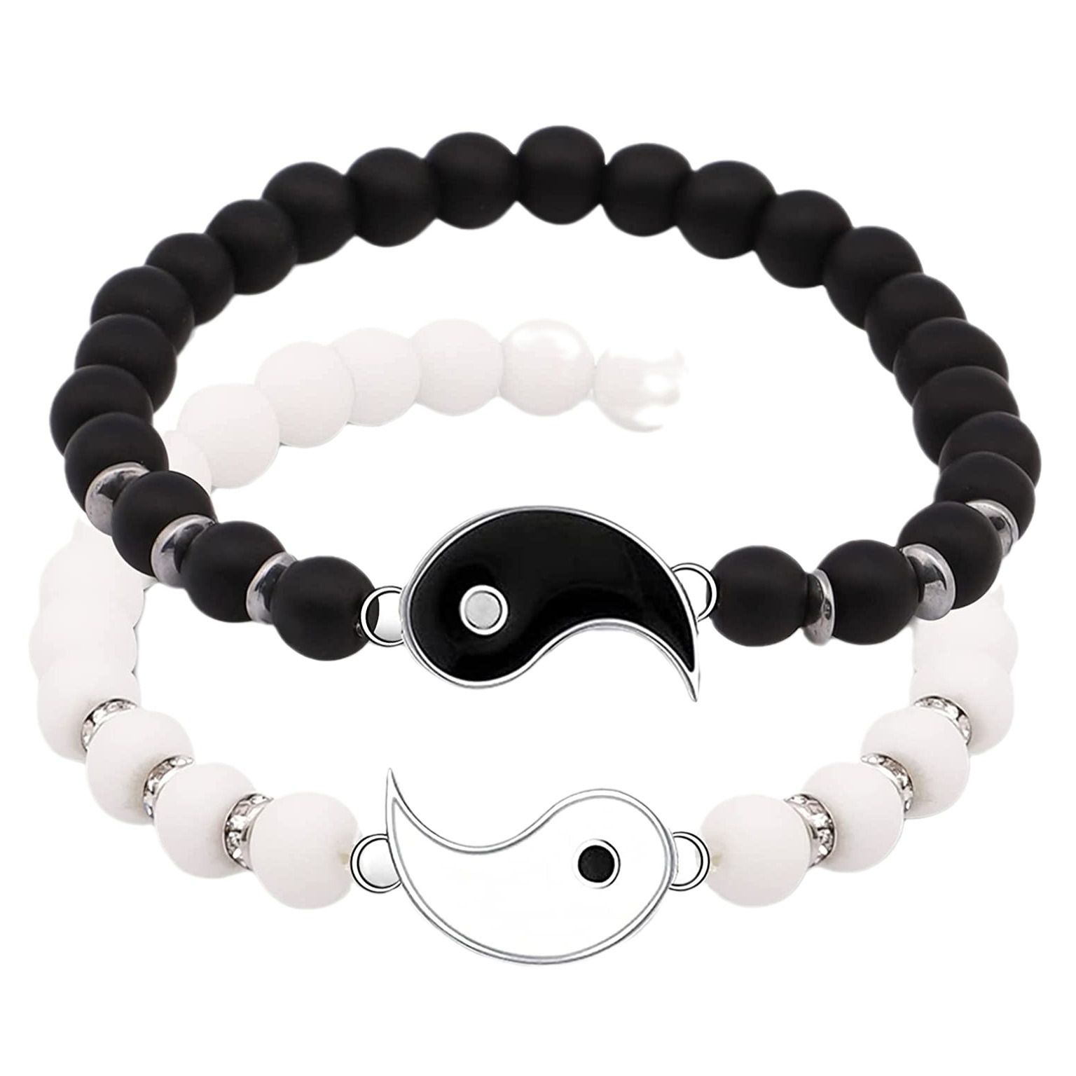 Friendship Gift Diamond Ring Block Tai Chi Pendant Bracelet Frosted black and white porcelain beaded adjustable black and white Yin and Yang bracelet for men and women couples