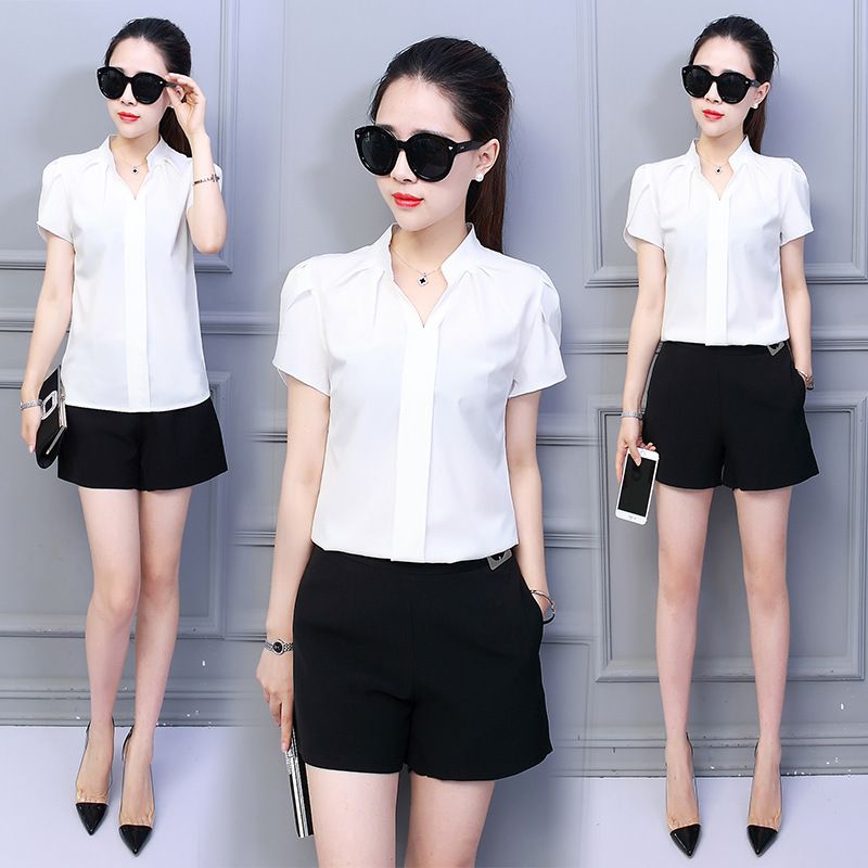Spring and summer new female Hanfan shirt fashion slim large size short sleeve white lotus sleeve snow ladies spinning shirt