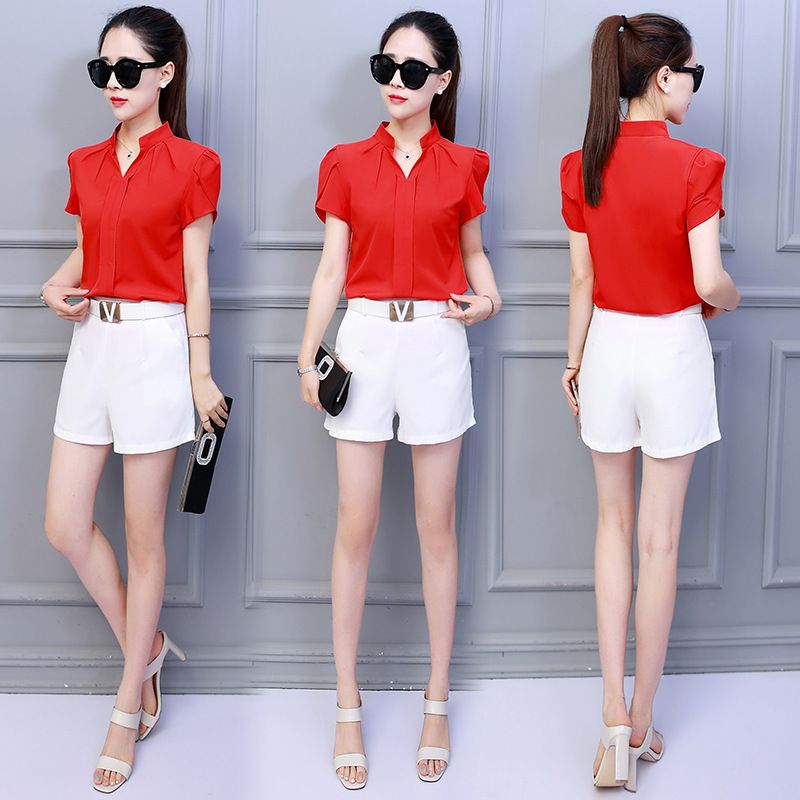 Spring and summer new female Hanfan shirt fashion slim large size short sleeve white lotus sleeve snow ladies spinning shirt
