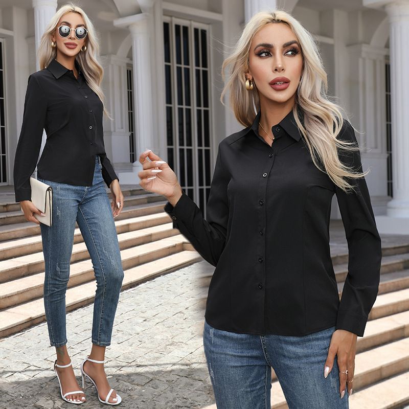 New large size women's fashion casual long-sleeved white cardigan button-down shirt blouse