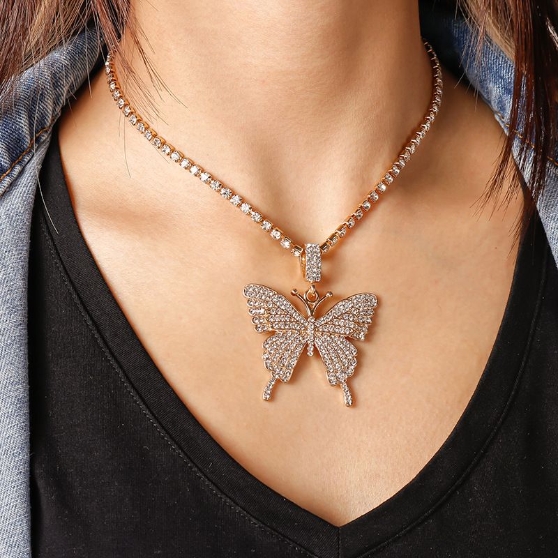 Women's Necklace Ladies' temperament Crystal Ice Ice Diamond Butterfly pendant Necklace Clavicle Clavicle Chain Punk Hip Hop Black Gold Jewelry Luxury Fashion accessories Christmas Birthday Gift