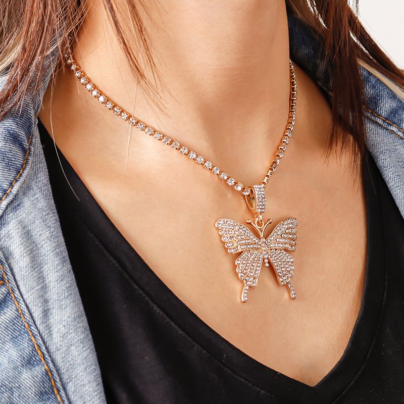 Women's Necklace Ladies' temperament Crystal Ice Ice Diamond Butterfly pendant Necklace Clavicle Clavicle Chain Punk Hip Hop Black Gold Jewelry Luxury Fashion accessories Christmas Birthday Gift