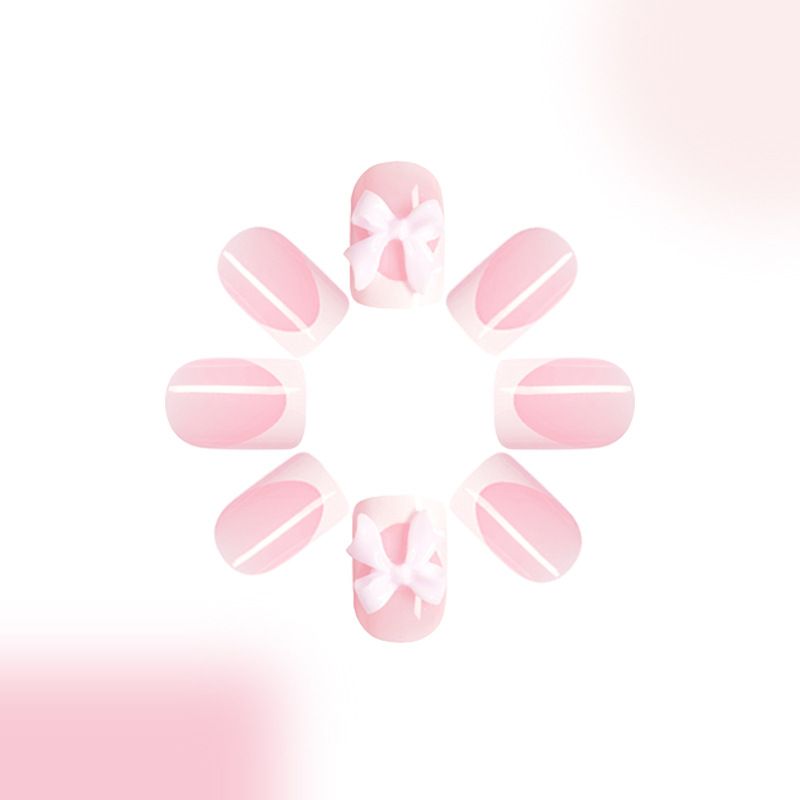 Short ladies bright face French pink bow cute sweet wear a simple girl Instagram 100 matching nail art 24 pieces