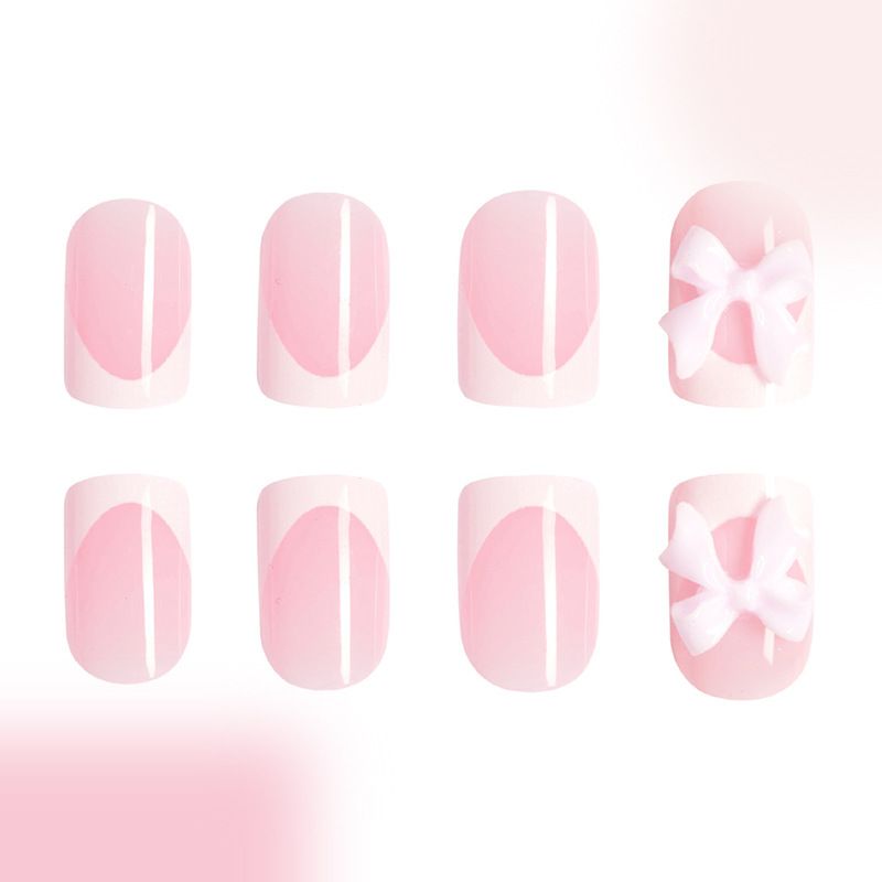 Short ladies bright face French pink bow cute sweet wear a simple girl Instagram 100 matching nail art 24 pieces