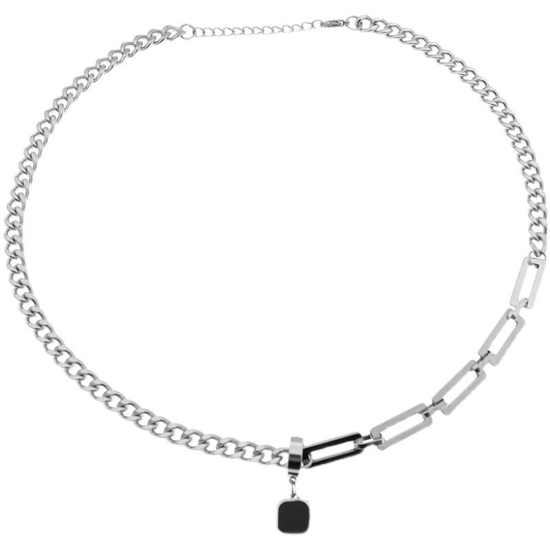 Hip hop fashion brand simple black square earrings necklace men and women niche design titanium steel splicing couples pendant accessories