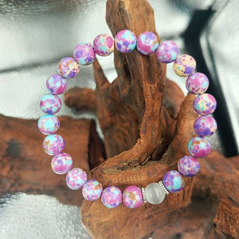TEMU8m natural stone bracelet Imperial pine grain moonstone Energy stone Yoga elastic bracelet