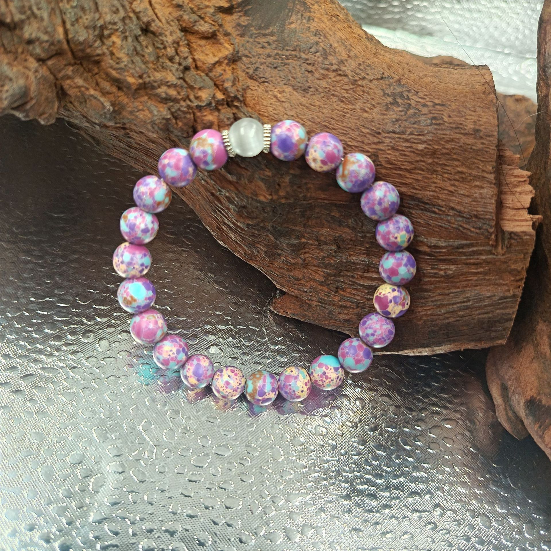 TEMU8m natural stone bracelet Imperial pine grain moonstone Energy stone Yoga elastic bracelet