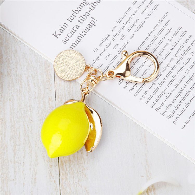 Simulation fruit lemon keychain metal diamond painting oil cute bag pendant Car key Girl schoolbag pendant