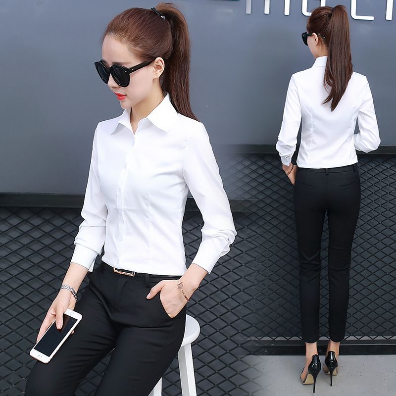 2025 spring new solid color women's shirt Korean version slim women's blouse long sleeve single breasted women's shirt