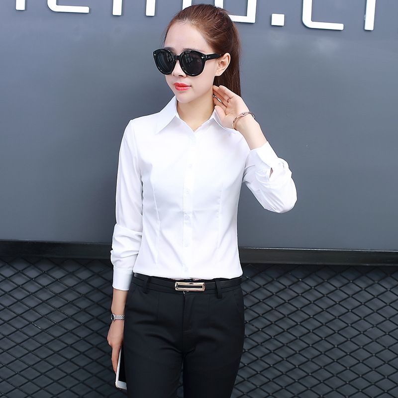 2025 spring new solid color women's shirt Korean version slim women's blouse long sleeve single breasted women's shirt