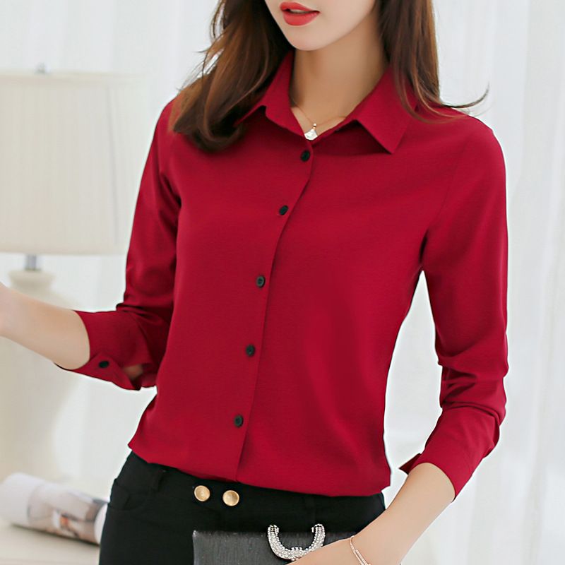 Spring and summer new Korean version slim white shirt female long-sleeved student professional uniform undershirt work clothes