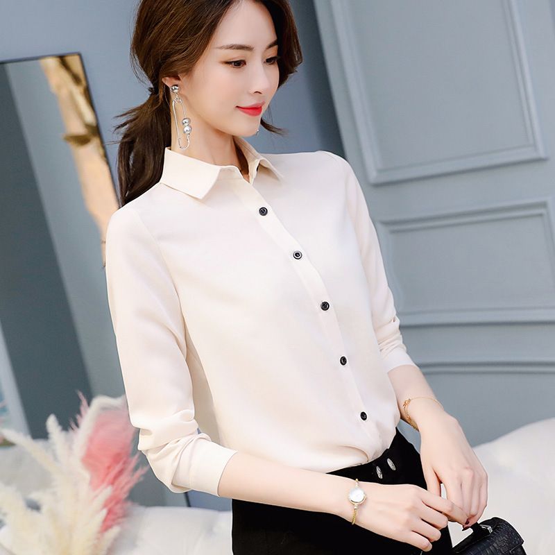 Spring and summer new Korean version slim white shirt female long-sleeved student professional uniform undershirt work clothes