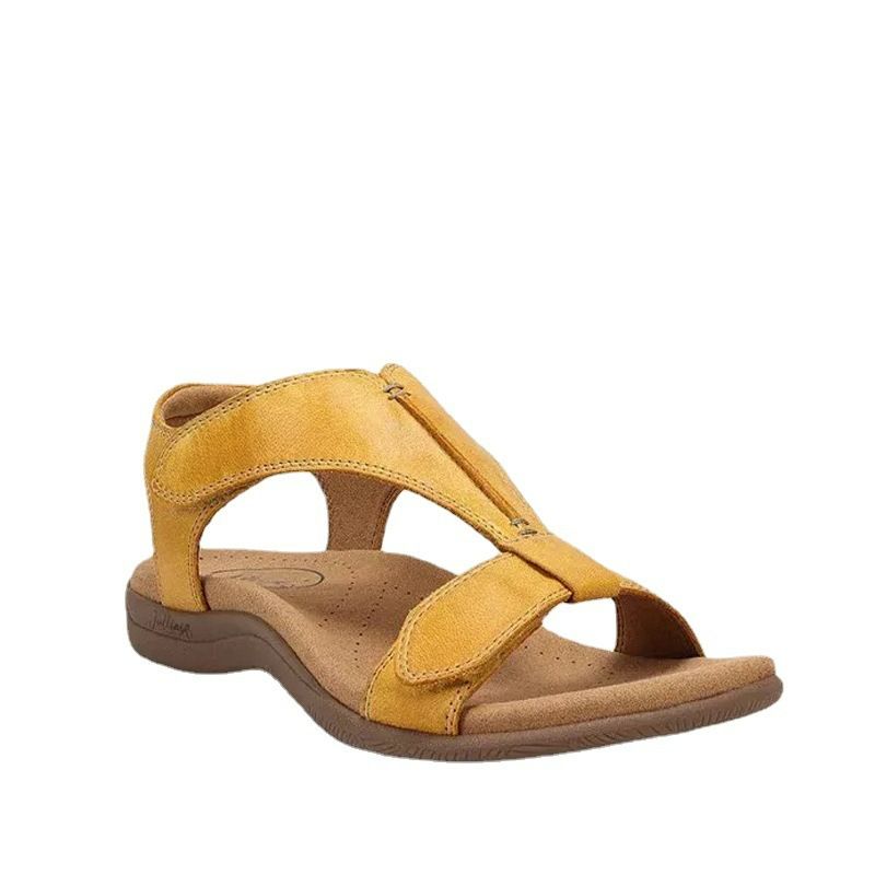 Fashionable women's summer casual sandals, women's summer flat foot arch massage Velcro one-line casual beach sandals