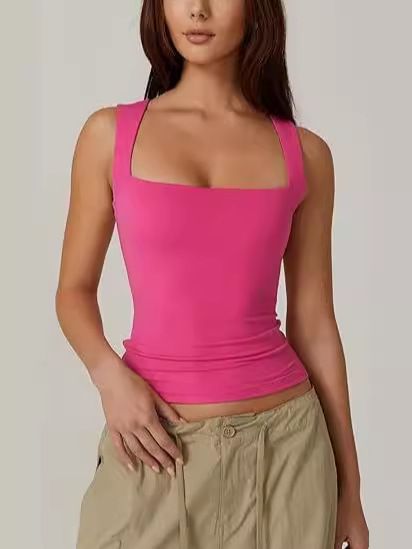 The 2025 summer new women's square-neck sleeveless double-layer vest and basic tight T-shirt