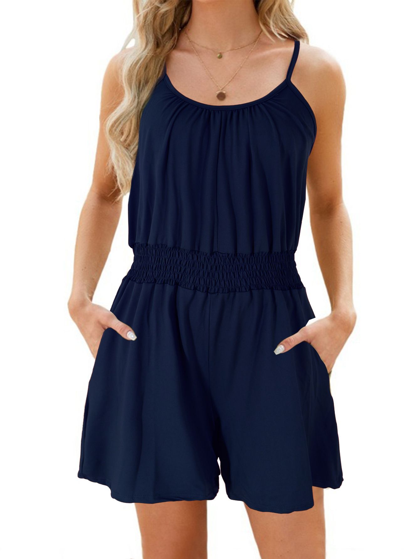 Summer new style women's fashionable short halter waist-cinching jumpsuit and casual shorts set