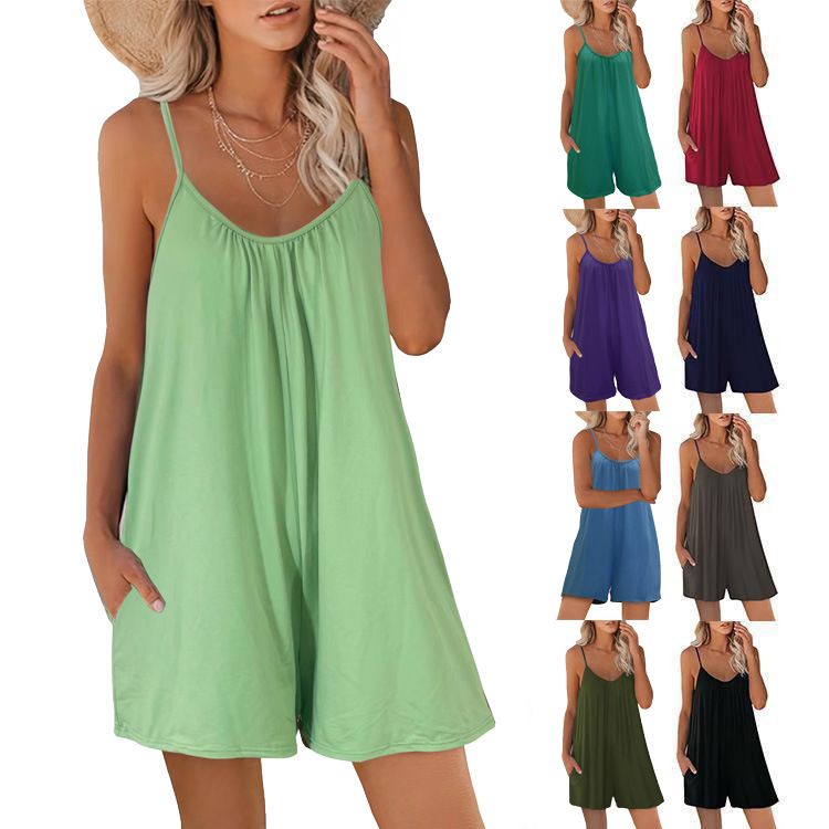 Fashionable women's solid-color jumpsuits, summer new casual strappy jumpsuits for women