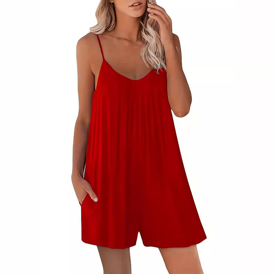 Fashionable women's solid-color jumpsuits, summer new casual strappy jumpsuits for women