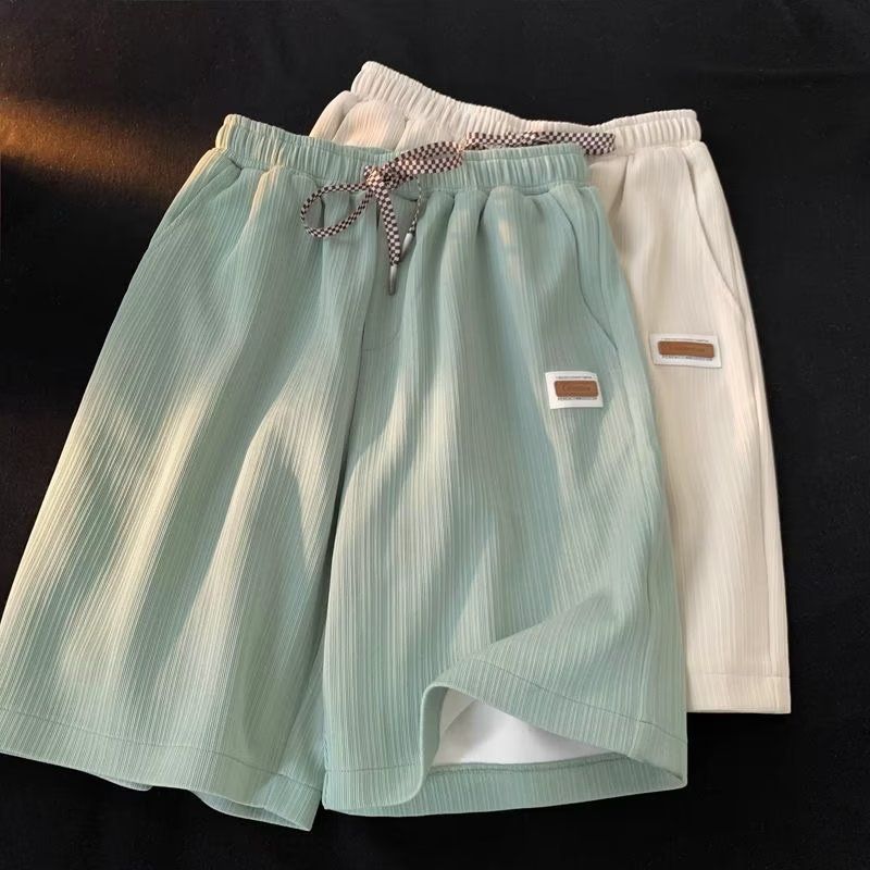 Summer ice silk shorts, men's loose salt style, new men's casual wide-leg mid-length pants, Instagram trend straight five-inch pants