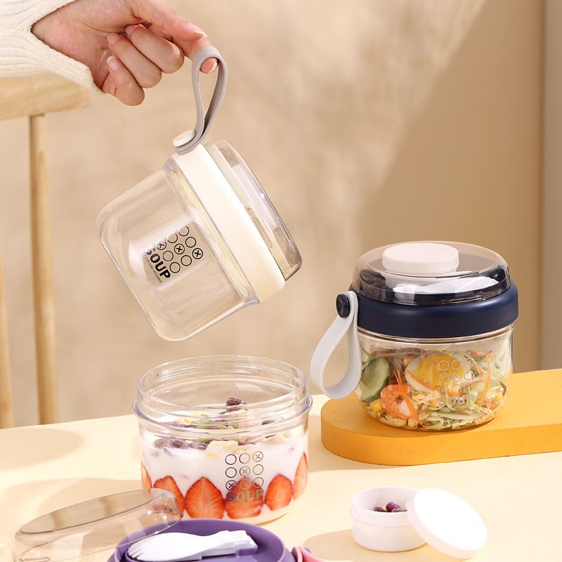 Yogurt cup with handle, portable oat fruit salad cup, student and adult soup, porridge, soy milk cup with spoon, breakfast cup
