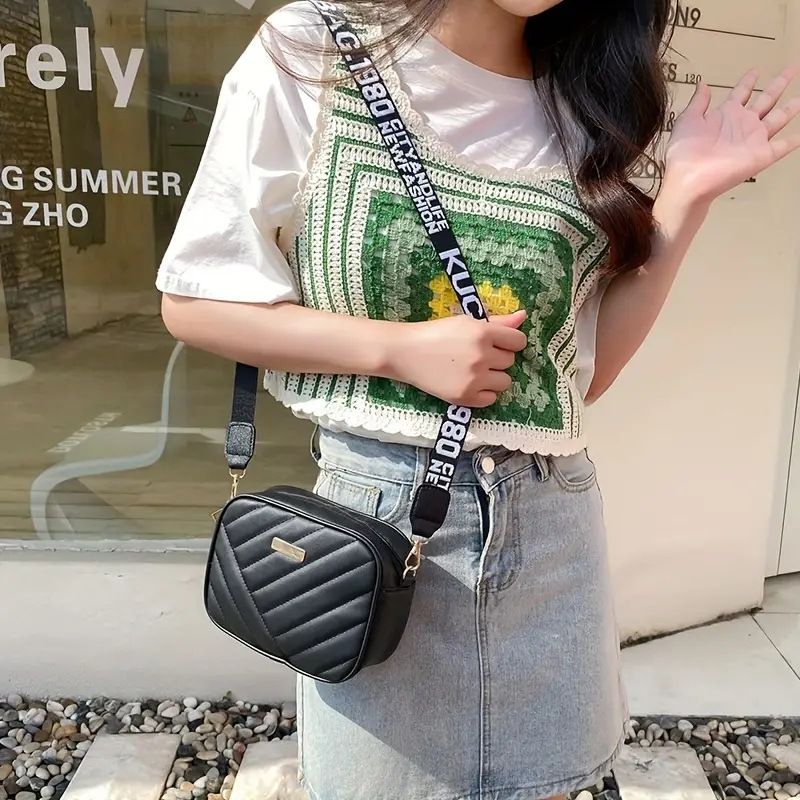 High quality women's PU rolling strip camera bag shoulder bag mobile phone bag casual crossbody bag