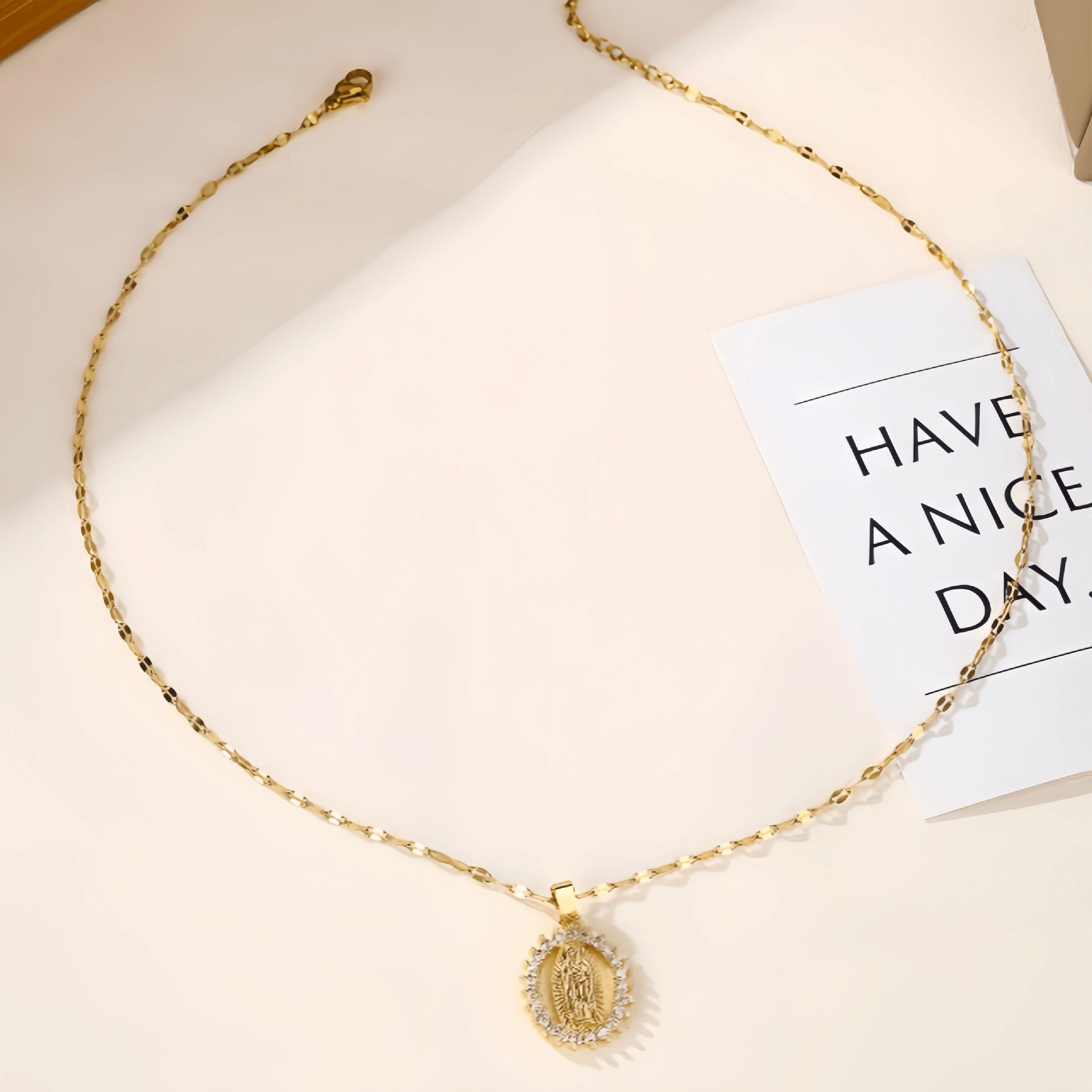 All-day starry sky micro-inlaid colored zircon Virgin Mary hollowed-out necklace for fashionable and glamorous women