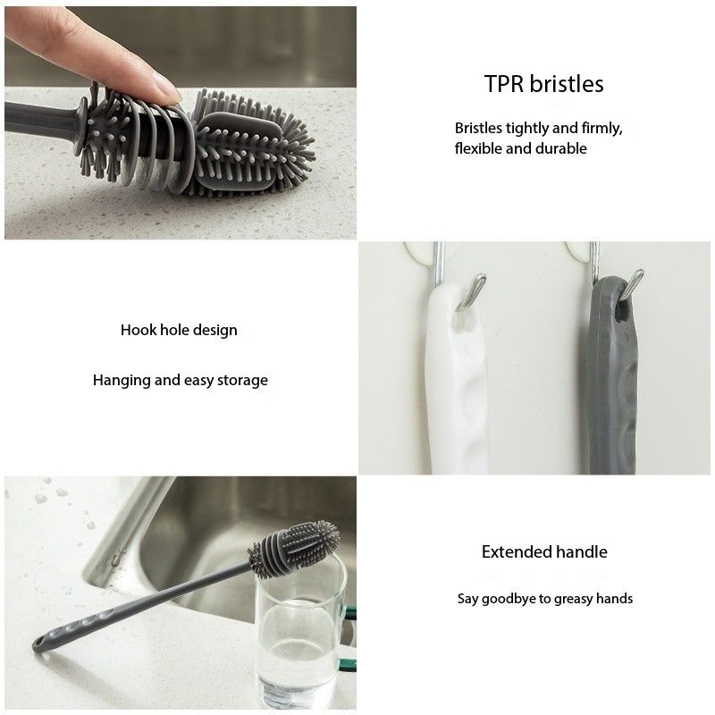 Silicone Cup Brush Milk Bottle Cleaning Brush Long Handle Water Bottles Cleaner Glass Cup Cleaning Brush Kitchen Cleaning Tools