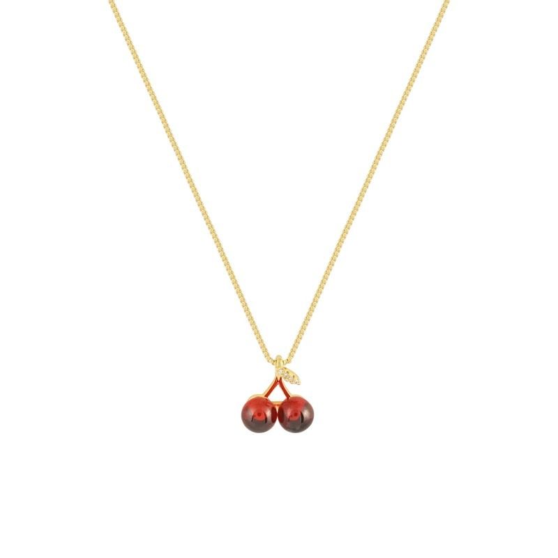Little Wine Red Cherry Pendant Necklaces For Women Fashion Personality Fruit Golden Chain Necklace Party Jewelry Birthday Gifts
