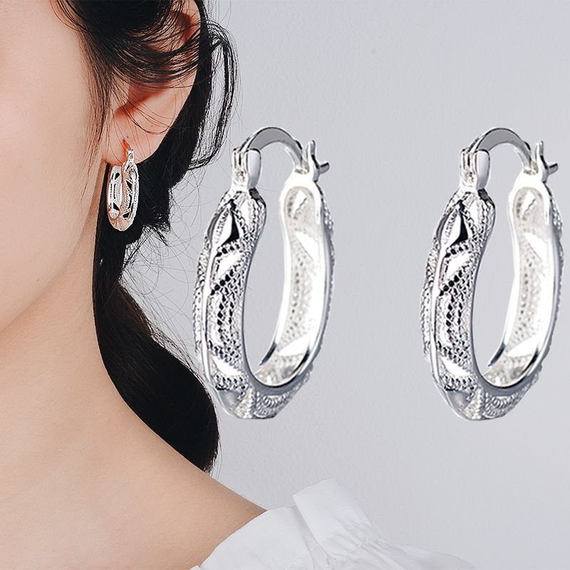 925-plated silver ear rings, creative through-flower earrings, stud earrings and ear buckles for girls