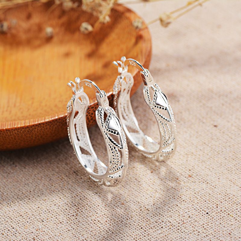 925-plated silver ear rings, creative through-flower earrings, stud earrings and ear buckles for girls