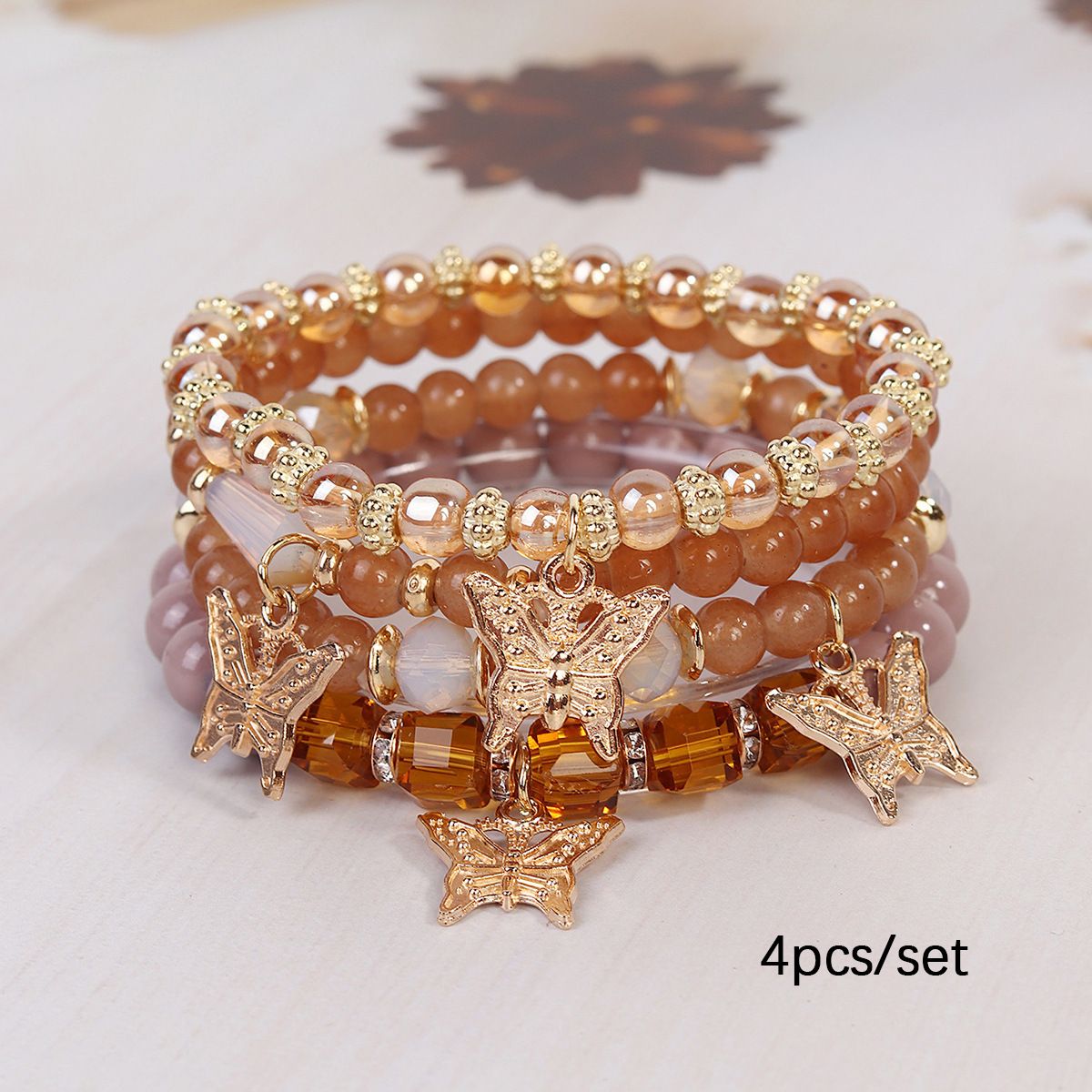 New Bohemian Gift Creative women's jewelry Butterfly Crystal multi-layer beaded fashion bracelet 4-piece set