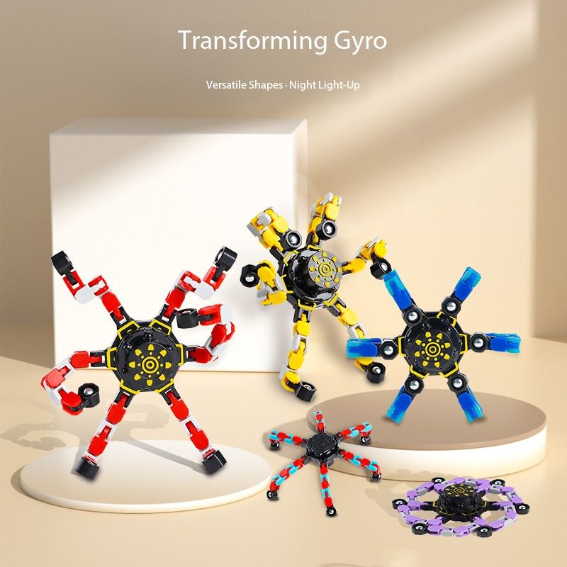 Fingertip mechanical gyroscope transformation machine, luminous intelligence rotating luminous armor chain, new and unique DIY creative toy finger gyroscope