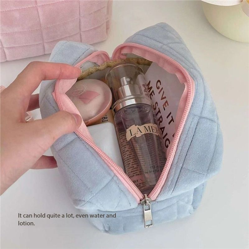 Cute Soft Plush Small Cosmetic Bag Portable Travel Pouch Solid Color Zipper Toiletry Storage Organizer for Women Makeup Bag