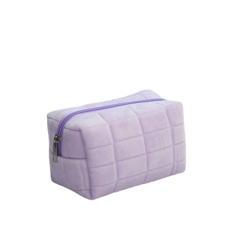 Cute Soft Plush Small Cosmetic Bag Portable Travel Pouch Solid Color Zipper Toiletry Storage Organizer for Women Makeup Bag