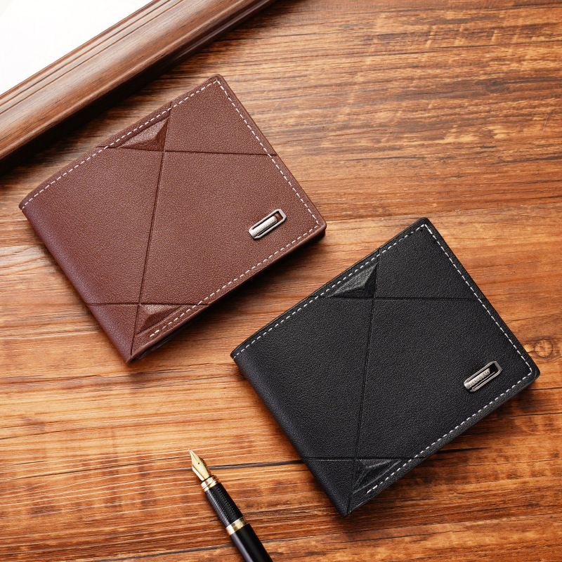New men's wallet - short style, three-fold, horizontal shape, soft leather, multi-card slots, fashionable and casual money bag, suitable for young men, thin style wallet as a gift