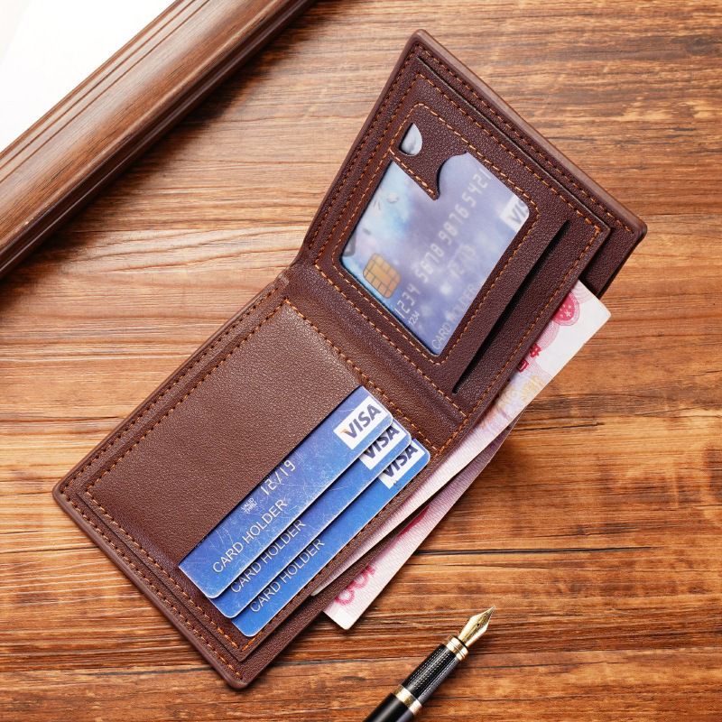 New men's wallet - short style, three-fold, horizontal shape, soft leather, multi-card slots, fashionable and casual money bag, suitable for young men, thin style wallet as a gift