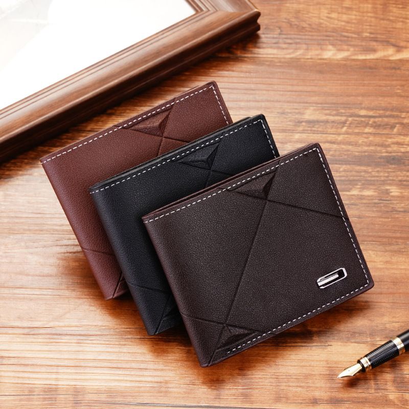 New men's wallet - short style, three-fold, horizontal shape, soft leather, multi-card slots, fashionable and casual money bag, suitable for young men, thin style wallet as a gift