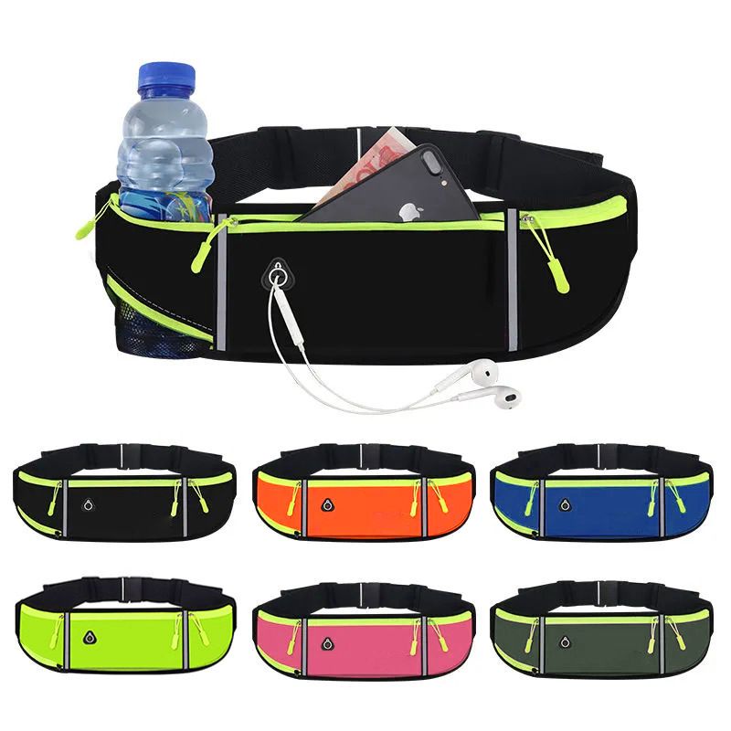 Outdoor Running Waist Bag for Mobile Phone Light and Thin Fitness Cycling Water Bottle Waist Bag with Three Waterproof Pockets
