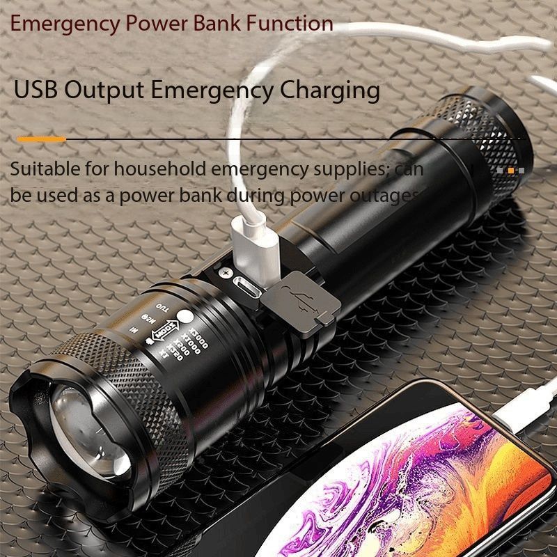 Outdoor flashlight, super powerful laser beam, ultra-long-range spotlight, bright and focused light, zoom function, aurora light, multi-functional, rechargeable, digital display, long battery life, sm
