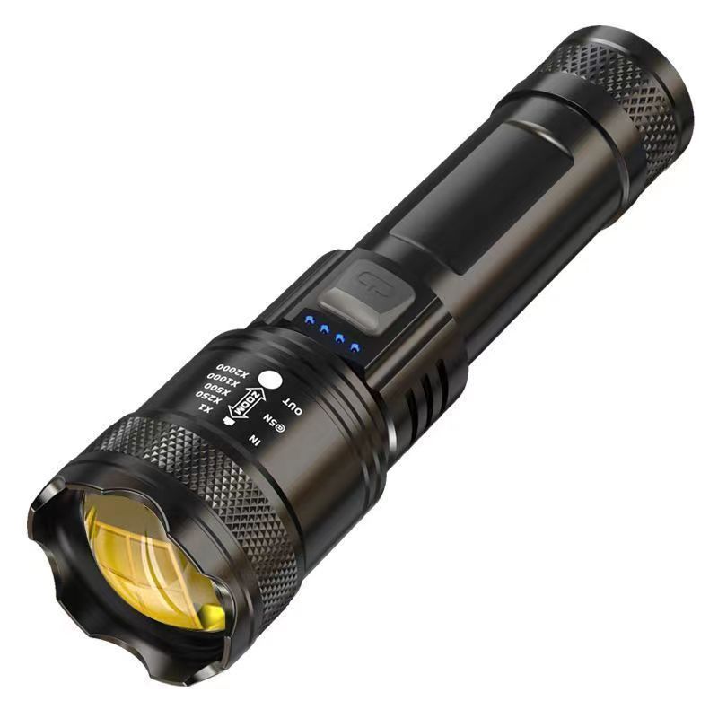 Outdoor flashlight, super powerful laser beam, ultra-long-range spotlight, bright and focused light, zoom function, aurora light, multi-functional, rechargeable, digital display, long battery life, sm
