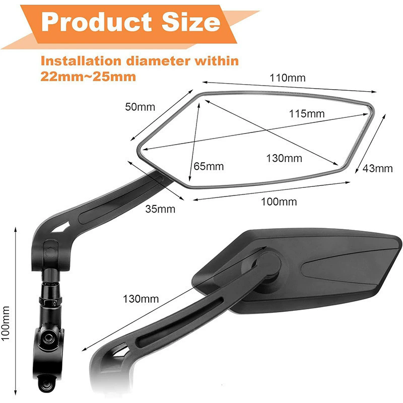 Mountain bike rearview mirror electric bike high-definition flat 360-degree adjustable reflective mirror reversing mirror riding accessory
