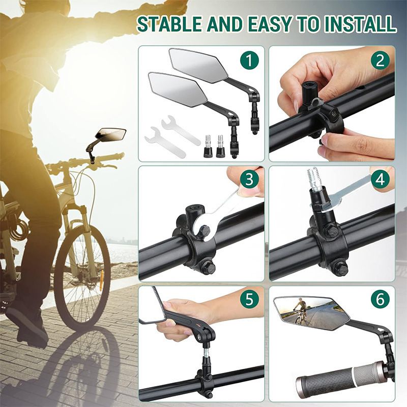 Mountain bike rearview mirror electric bike high-definition flat 360-degree adjustable reflective mirror reversing mirror riding accessory