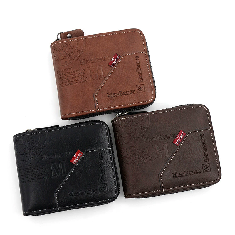 Men's Wallet Made of PU Wax Oil Skin Purse for Men Coin Purse Short Male Card Holder Wallets Zipper Around Money Coin Purse