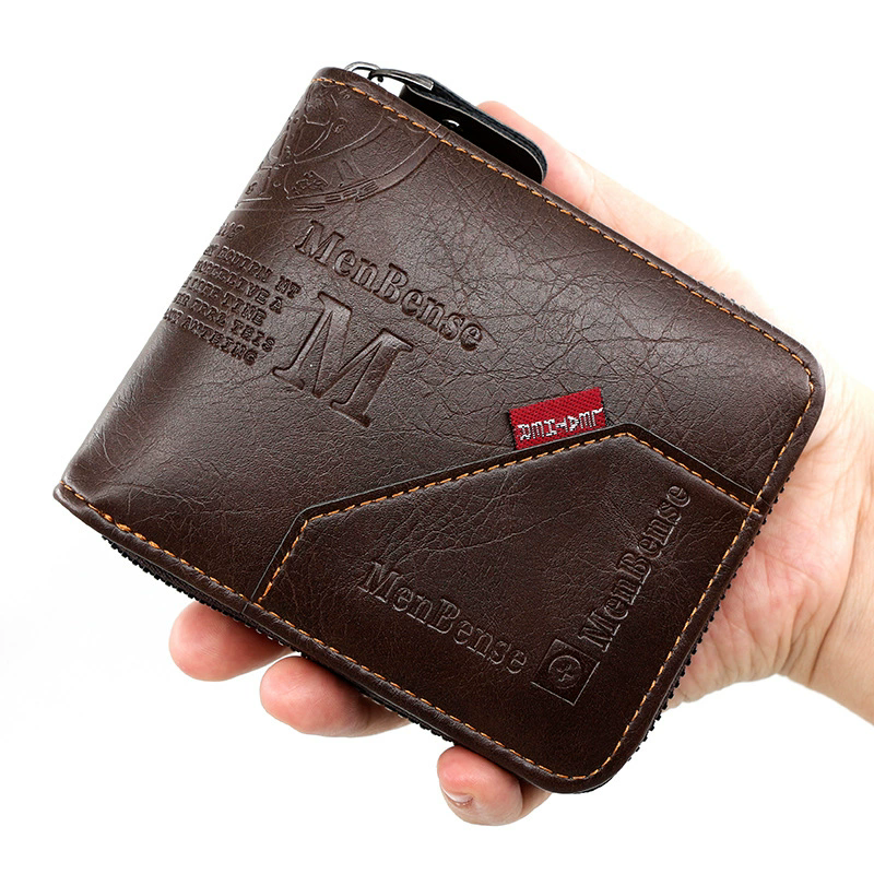 Men's Wallet Made of PU Wax Oil Skin Purse for Men Coin Purse Short Male Card Holder Wallets Zipper Around Money Coin Purse
