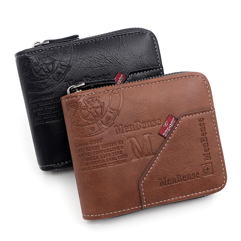 Men's Wallet Made of PU Wax Oil Skin Purse for Men Coin Purse Short Male Card Holder Wallets Zipper Around Money Coin Purse