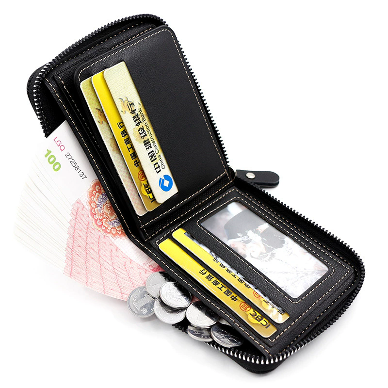 Men's Wallet Made of PU Wax Oil Skin Purse for Men Coin Purse Short Male Card Holder Wallets Zipper Around Money Coin Purse