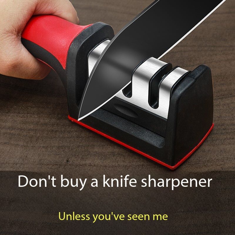 Three-stage new model knife sharpener for household kitchen knives - fine grinding, quick sharpening, perfect edge creation. Knife sharpener for kitchen tools.