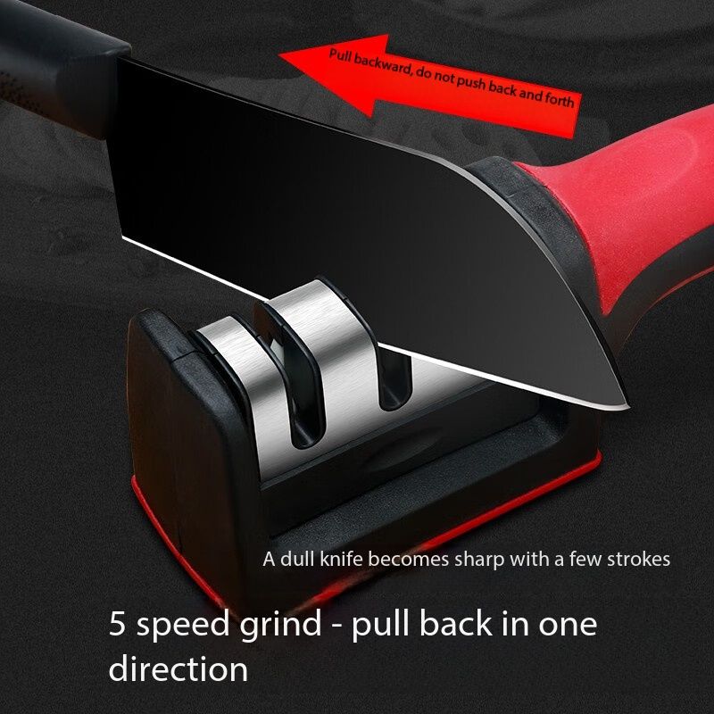 Three-stage new model knife sharpener for household kitchen knives - fine grinding, quick sharpening, perfect edge creation. Knife sharpener for kitchen tools.