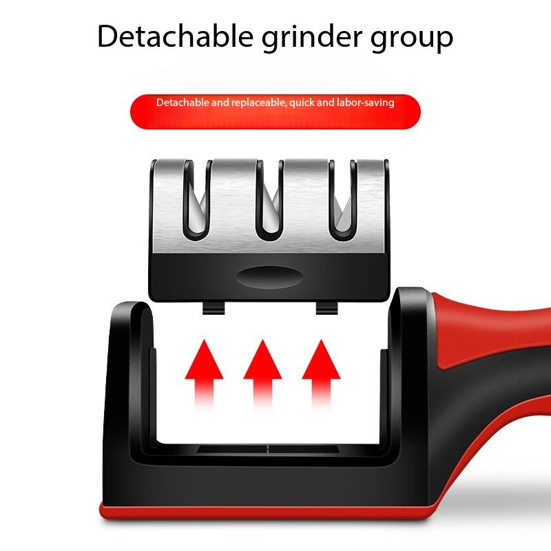 Three-stage new model knife sharpener for household kitchen knives - fine grinding, quick sharpening, perfect edge creation. Knife sharpener for kitchen tools.